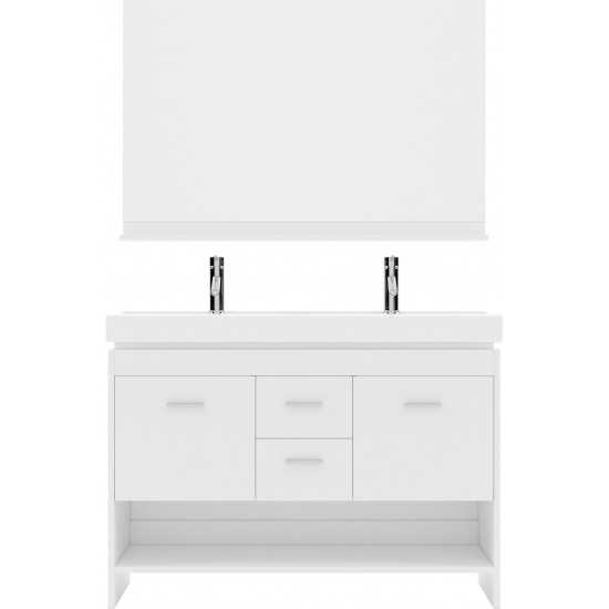 Gloria 48" Double Bath Vanity in White and Square Sinks with Brushed Nickel Faucets and Matching Mirror