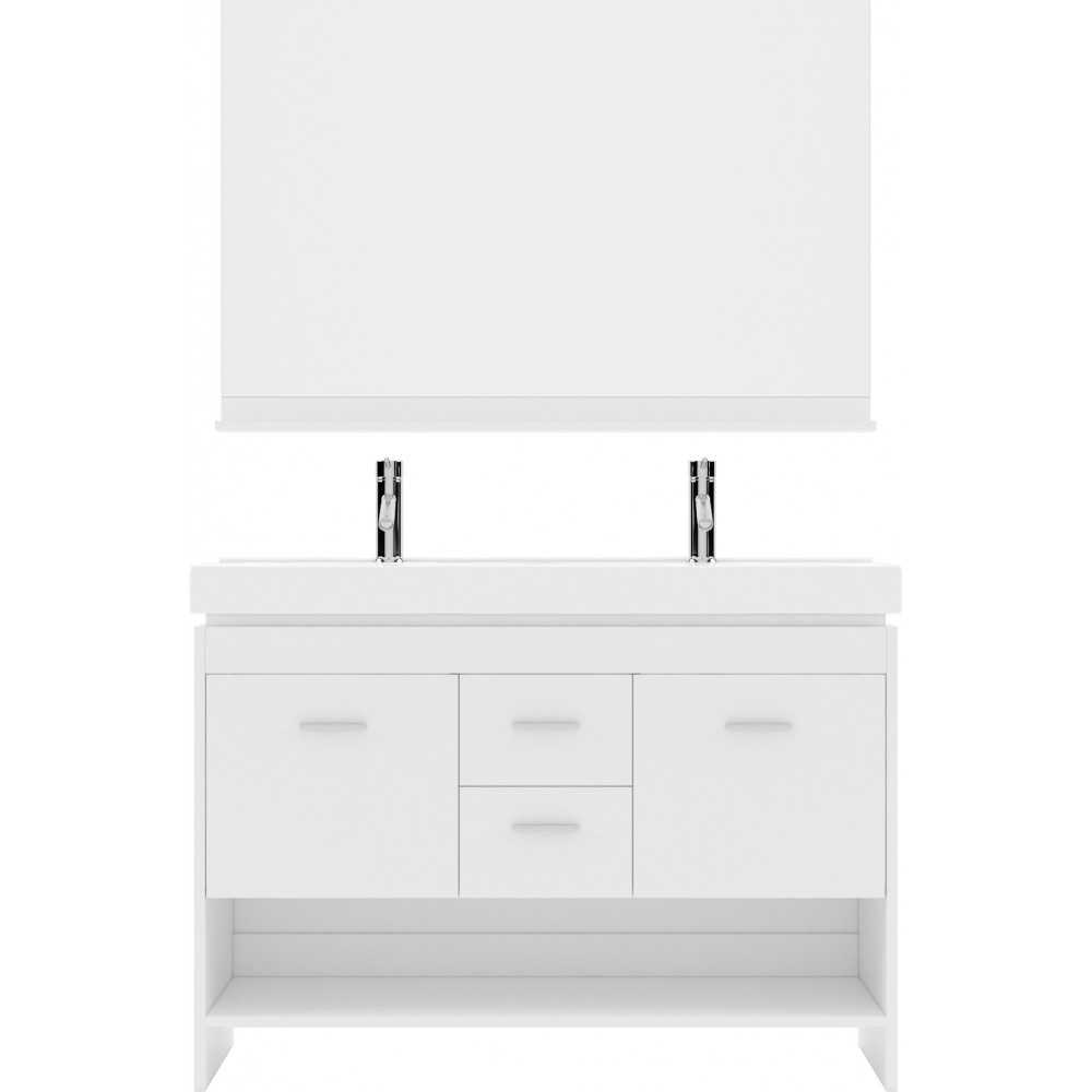 Gloria 48" Double Bath Vanity in White and Square Sinks with Brushed Nickel Faucets and Matching Mirror