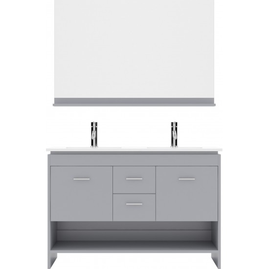 Gloria 48" Double Bath Vanity in Gray and Square Sinks and Matching Mirror