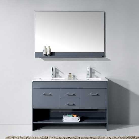 Gloria 48" Double Bath Vanity in Gray and Square Sinks and Matching Mirror