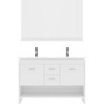 Gloria 48" Double Bath Vanity in White and Square Sinks and Matching Mirror