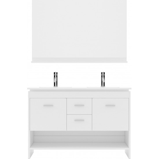 Gloria 48" Double Bath Vanity in White and Square Sinks and Matching Mirror