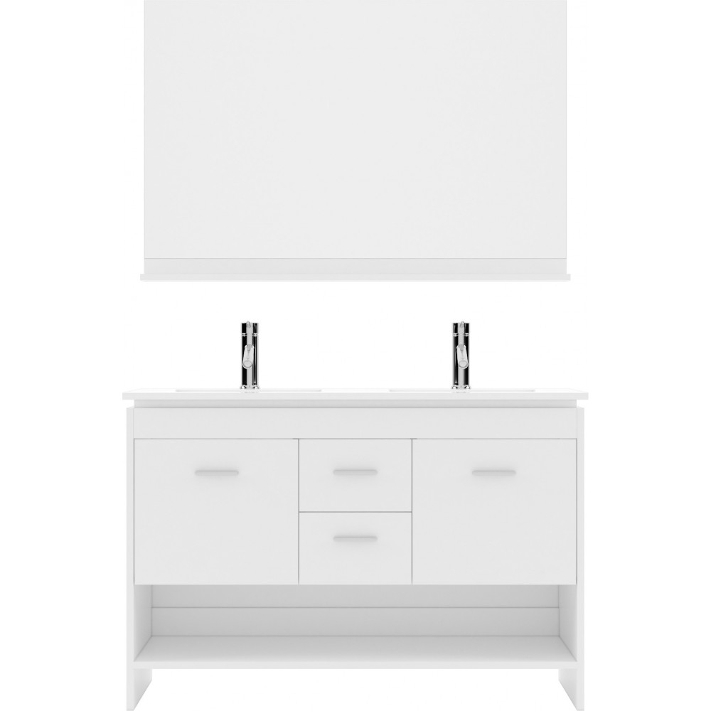 Gloria 48" Double Bath Vanity in White and Square Sinks and Matching Mirror