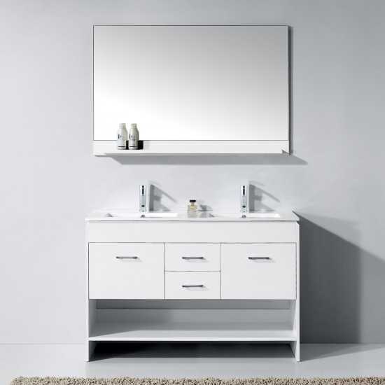 Gloria 48" Double Bath Vanity in White and Square Sinks and Matching Mirror