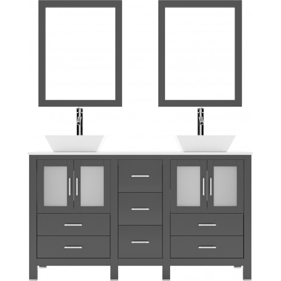 Bradford 60" Double Bath Vanity in Espresso with White Engineered Stone Top and Matching Mirror