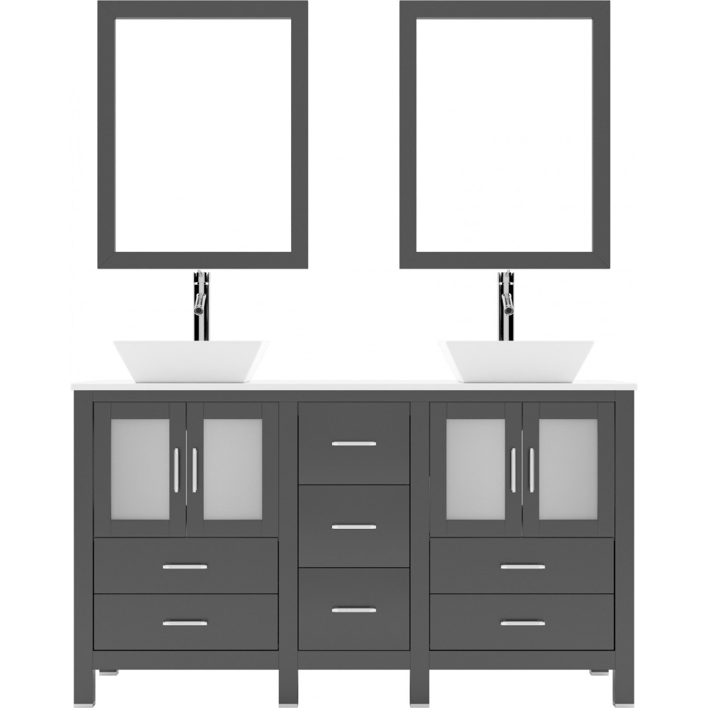 Bradford 60" Double Bath Vanity in Espresso with White Engineered Stone Top with Brushed Nickel Faucets and Matching Mirror