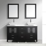 Bradford 60" Double Bath Vanity in Espresso with White Engineered Stone Top with Brushed Nickel Faucets and Matching Mirror