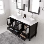 Bradford 60" Double Bath Vanity in Espresso with White Engineered Stone Top with Brushed Nickel Faucets and Matching Mirror