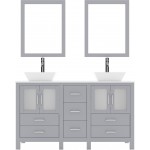 Bradford 60" Double Bath Vanity in Gray with White Engineered Stone Top and Matching Mirror