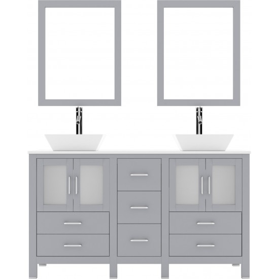 Bradford 60" Double Bath Vanity in Gray with White Engineered Stone Top and Matching Mirror