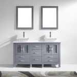 Bradford 60" Double Bath Vanity in Gray with White Engineered Stone Top and Matching Mirror