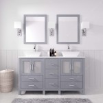 Bradford 60" Double Bath Vanity in Gray with White Engineered Stone Top and Matching Mirror