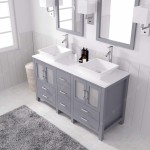 Bradford 60" Double Bath Vanity in Gray with White Engineered Stone Top and Matching Mirror