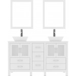 Bradford 60" Double Bath Vanity in White with White Engineered Stone Top and Matching Mirror