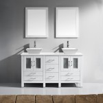 Bradford 60" Double Bath Vanity in White with White Engineered Stone Top and Matching Mirror