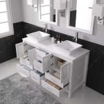 Bradford 60" Double Bath Vanity in White with White Engineered Stone Top and Matching Mirror