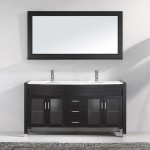 Ava 63" Double Bath Vanity in Espresso with White Engineered Stone Top and Round Sinks and Matching Mirror