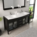 Ava 63" Double Bath Vanity in Espresso with White Engineered Stone Top and Round Sinks and Matching Mirror