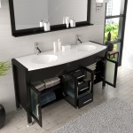 Ava 63" Double Bath Vanity in Espresso with White Engineered Stone Top and Round Sinks and Matching Mirror