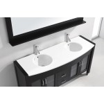 Ava 63" Double Bath Vanity in Espresso with White Engineered Stone Top and Round Sinks and Matching Mirror