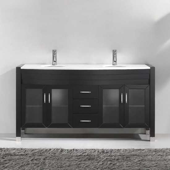 Ava 63" Double Bath Vanity in Espresso with White Engineered Stone Top and Round Sinks