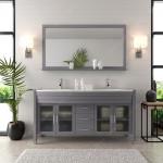 Ava 63" Double Bath Vanity in Gray with White Engineered Stone Top and Round Sinks and Matching Mirror