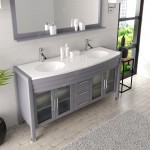 Ava 63" Double Bath Vanity in Gray with White Engineered Stone Top and Round Sinks and Matching Mirror