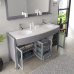 Ava 63" Double Bath Vanity in Gray with White Engineered Stone Top and Round Sinks and Matching Mirror