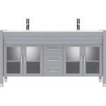 Ava 63" Double Bath Vanity in Gray with White Engineered Stone Top and Round Sinks with Brushed Nickel Faucets