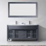 Ava 63" Double Bath Vanity in Gray with White Engineered Stone Top and Round Sinks with Brushed Nickel Faucets