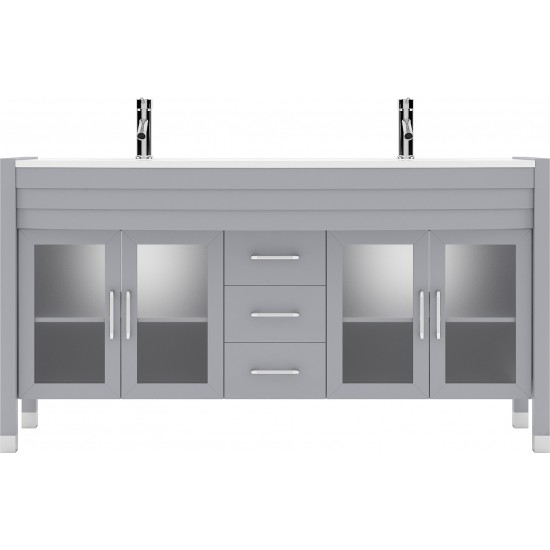 Ava 63" Double Bath Vanity in Gray with White Engineered Stone Top and Round Sinks