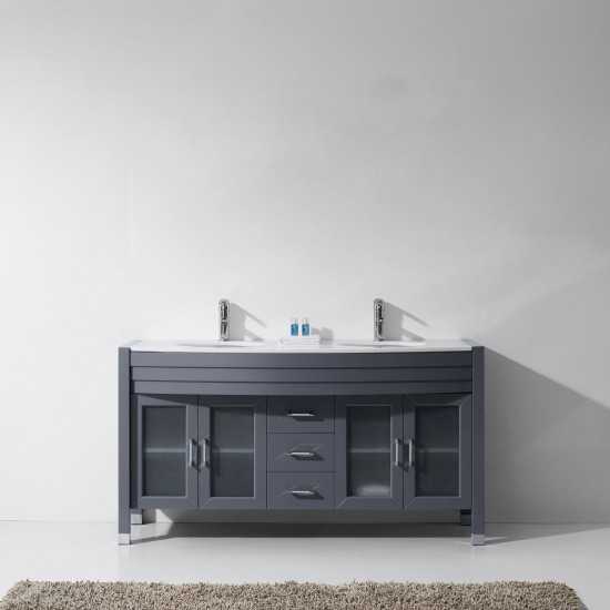 Ava 63" Double Bath Vanity in Gray with White Engineered Stone Top and Round Sinks