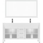 Ava 63" Double Bath Vanity in White with White Engineered Stone Top and Round Sinks with Brushed Nickel Faucets and Mirror