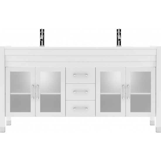 Ava 63" Double Bath Vanity in White with White Engineered Stone Top and Round Sinks