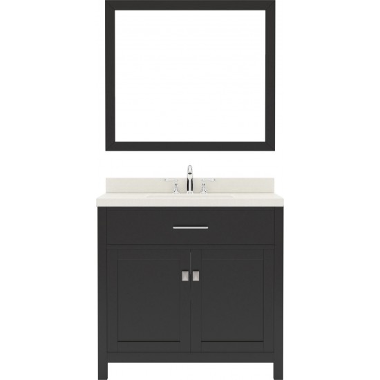 Caroline 36" Single Bath Vanity in Espresso with White Quartz Top and Round Sink with Polished Chrome Faucet and Matching Mir