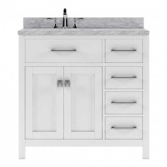 Caroline Parkway 36" Single Bath Vanity in White with White Marble Top and Round Sink