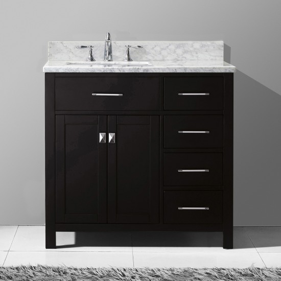 Caroline Parkway 36" Single Bath Vanity in Espresso with White Marble Top and Square Sink