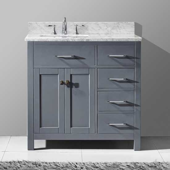 Caroline Parkway 36" Single Bath Vanity in Gray with White Marble Top and Square Sink