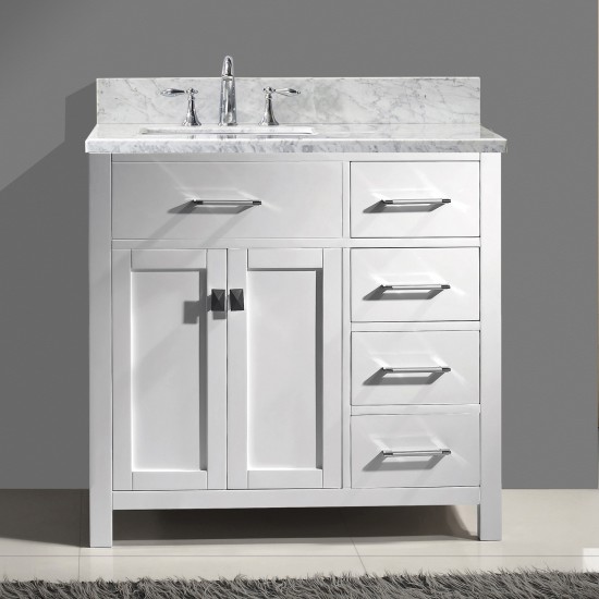 Caroline Parkway 36" Single Bath Vanity in White with White Marble Top and Square Sink