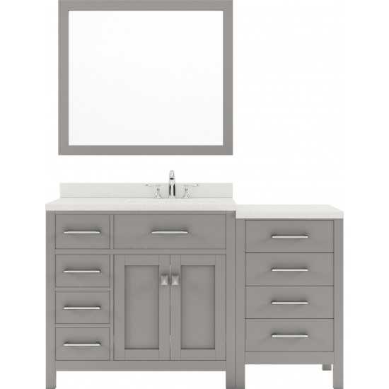 Caroline Parkway 57" Single Vanity in Cashmere Gray with White Quartz Top and Round Sink with Polished Chrome Faucet and Mirr