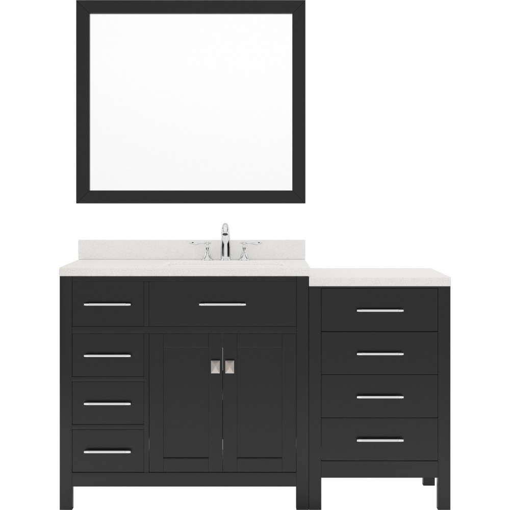 Caroline Parkway 57" Single Bath Vanity in Espresso with White Quartz Top and Round Sink with Brushed Nickel Faucet and Mirro