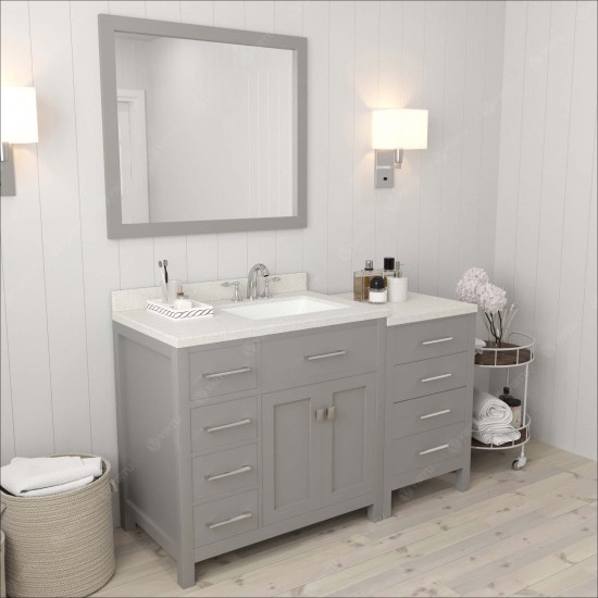 Caroline Parkway 57" Single Vanity in Cashmere Gray with White Quartz Top and Square Sink with Brushed Nickel Faucet and Mirr