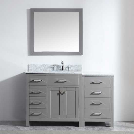 Caroline Parkway 57" Single Bath Vanity in Cashmere Gray with White Marble Top and Round Sink and Matching Mirror