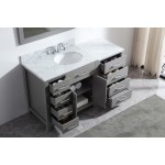 Caroline Parkway 57" Single Bath Vanity in Cashmere Gray with White Marble Top and Round Sink and Matching Mirror