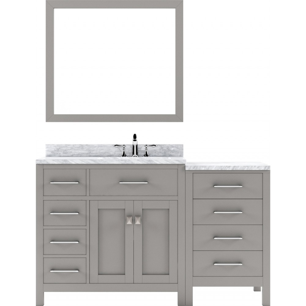 Caroline Parkway 57" Single Vanity in Cashmere Gray with White Marble Top and Round Sink with Brushed Nickel Faucet and Mirro