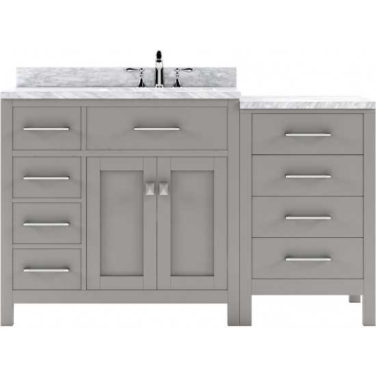 Caroline Parkway 57" Single Bath Vanity in Cashmere Gray with White Marble Top and Round Sink with Brushed Nickel Faucet