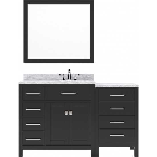 Caroline Parkway 57" Single Bath Vanity in Espresso with White Marble Top and Round Sink with Polished Chrome Faucet and Mirr