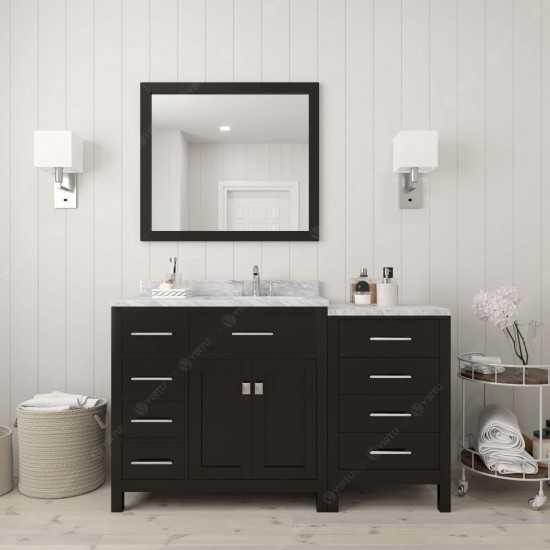 Caroline Parkway 57" Single Bath Vanity in Espresso with White Marble Top and Round Sink with Polished Chrome Faucet and Mirr