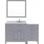 Caroline Parkway 57" Single Bath Vanity in Gray with White Marble Top and Round Sink and Matching Mirror