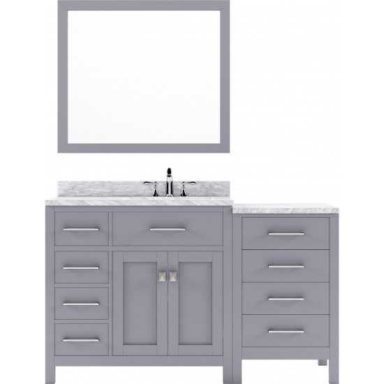 Caroline Parkway 57" Single Bath Vanity in Gray with White Marble Top and Round Sink with Brushed Nickel Faucet and Mirror